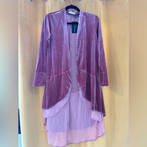 NWT R. Vivimos Pink Velvet And Chiffon Kimono Open Cardigan